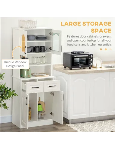 HOMCOM Kitchen Cupboard, Freestanding Storage Cabinet with 2 Adjustable Shelves, 2 Drawers and Open Counter for Living Room, Din