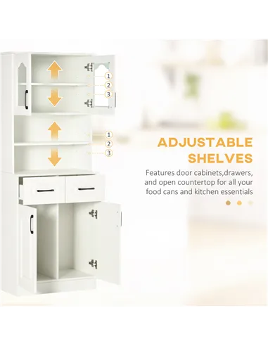 HOMCOM Kitchen Cupboard, Freestanding Storage Cabinet with 2 Adjustable Shelves, 2 Drawers and Open Counter for Living Room, Din