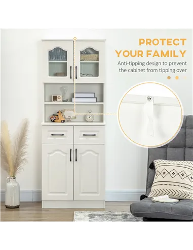 HOMCOM Kitchen Cupboard, Freestanding Storage Cabinet with 2 Adjustable Shelves, 2 Drawers and Open Counter for Living Room, Din