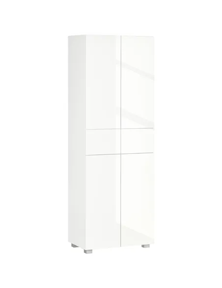 HOMCOM 4-Door Kitchen Cupboard, Tall Freestanding 5-Tier Storage Cabinet with 3 Adjustable Shelves, 2 Drawers for Living Room, D