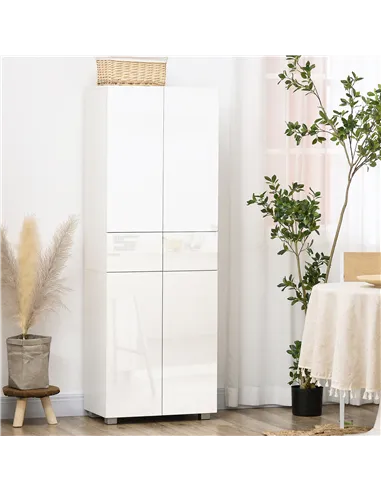 HOMCOM 4-Door Kitchen Cupboard, Tall Freestanding 5-Tier Storage Cabinet with 3 Adjustable Shelves, 2 Drawers for Living Room, D