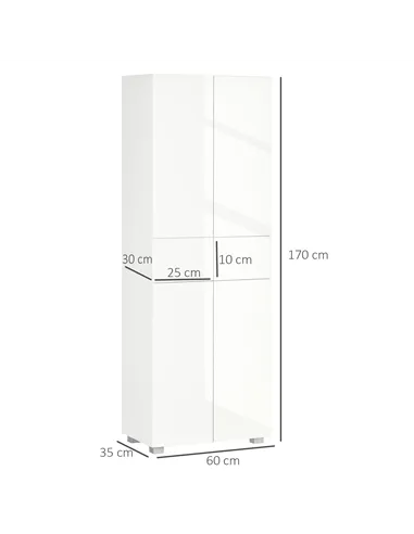 HOMCOM 4-Door Kitchen Cupboard, Tall Freestanding 5-Tier Storage Cabinet with 3 Adjustable Shelves, 2 Drawers for Living Room, D