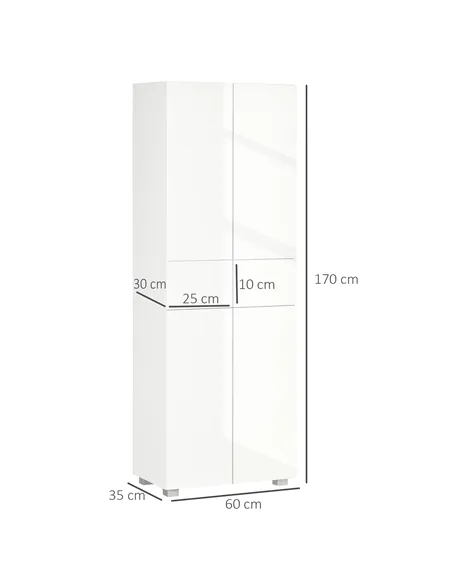 HOMCOM 4-Door Kitchen Cupboard, Tall Freestanding 5-Tier Storage Cabinet with 3 Adjustable Shelves, 2 Drawers for Living Room, D