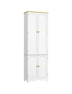 HOMCOM Freestanding 4-Door Kitchen Cupboard, Storage Cabinet Organizer with 4 Shelves, White