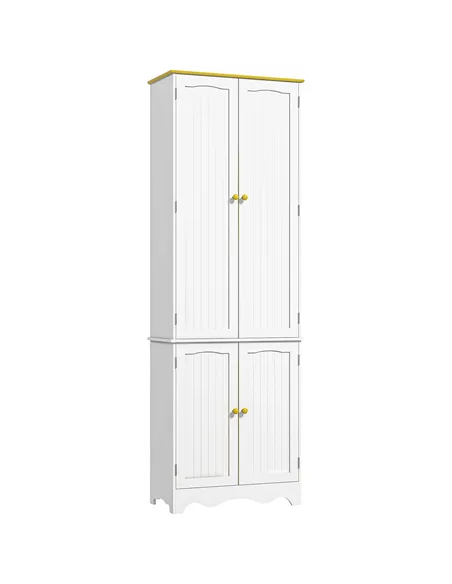 HOMCOM Freestanding 4-Door Kitchen Cupboard, Storage Cabinet Organizer with 4 Shelves, White