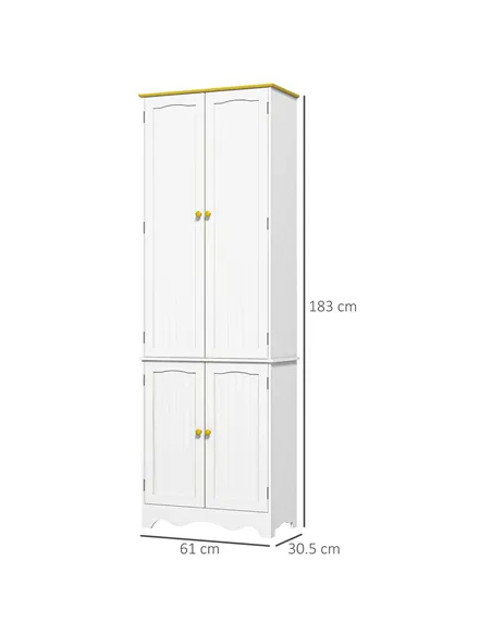 HOMCOM Freestanding 4-Door Kitchen Cupboard, Storage Cabinet Organizer with 4 Shelves, White