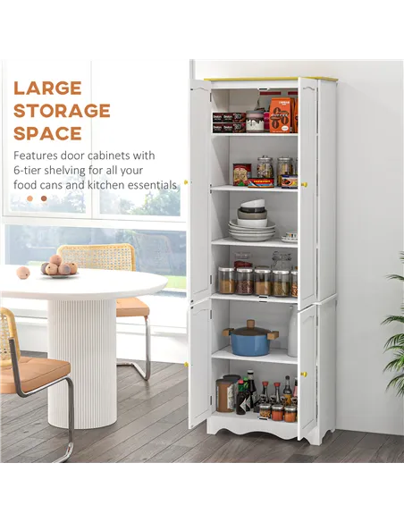 HOMCOM Freestanding 4-Door Kitchen Cupboard, Storage Cabinet Organizer with 4 Shelves, White
