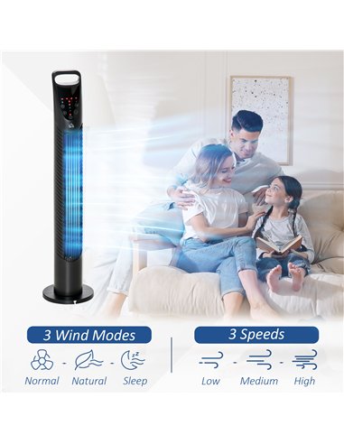 HOMCOM 31" Oscillating Tower Fan with Remote Control, 7.5H Timer, 3 Speed 3 Modes, Electric Floor Standing Cooling Fan for Home 