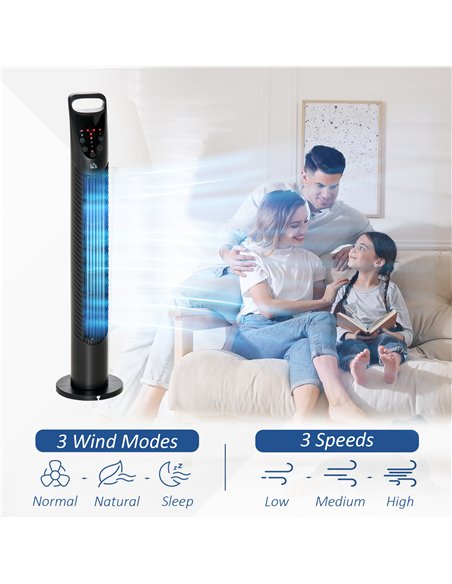 HOMCOM 31" Oscillating Tower Fan with Remote Control, 7.5H Timer, 3 Speed 3 Modes, Electric Floor Standing Cooling Fan for Home 