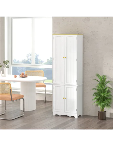 HOMCOM Freestanding 4-Door Kitchen Cupboard, Storage Cabinet Organizer with 4 Shelves, White