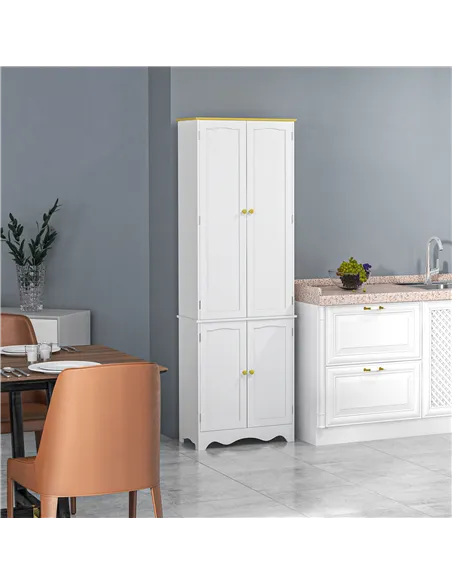 HOMCOM Freestanding 4-Door Kitchen Cupboard, Storage Cabinet Organizer with 4 Shelves, White