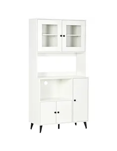 HOMCOM Freestanding Kitchen Cupboard, Modern Kitchen Storage Cabinet with Doors and Adjustable Shelves, 180cm, White