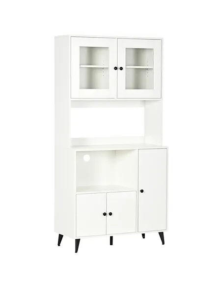 HOMCOM Freestanding Kitchen Cupboard, Modern Kitchen Storage Cabinet with Doors and Adjustable Shelves, 180cm, White