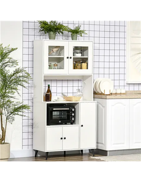 HOMCOM Freestanding Kitchen Cupboard, Modern Kitchen Storage Cabinet with Doors and Adjustable Shelves, 180cm, White