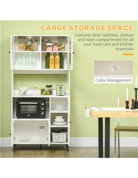 HOMCOM Freestanding Kitchen Cupboard, Modern Kitchen Storage Cabinet with Doors and Adjustable Shelves, 180cm, White