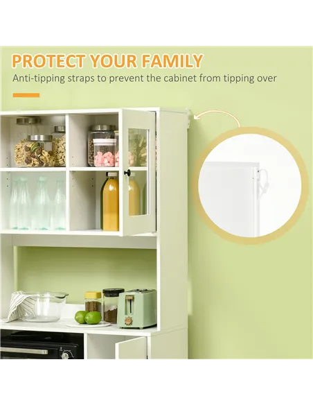 HOMCOM Freestanding Kitchen Cupboard, Modern Kitchen Storage Cabinet with Doors and Adjustable Shelves, 180cm, White