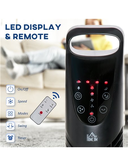 HOMCOM 31" Oscillating Tower Fan with Remote Control, 7.5H Timer, 3 Speed 3 Modes, Electric Floor Standing Cooling Fan for Home 