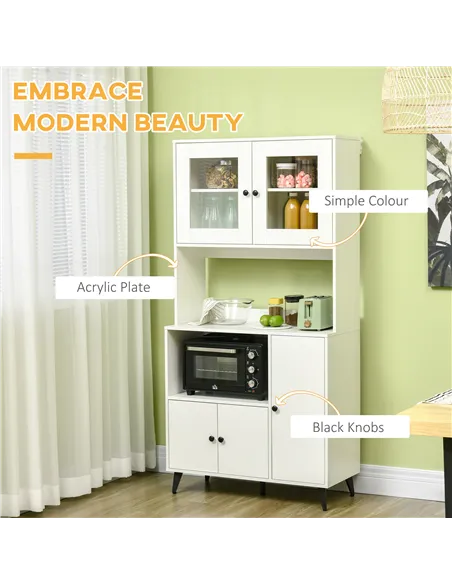 HOMCOM Freestanding Kitchen Cupboard, Modern Kitchen Storage Cabinet with Doors and Adjustable Shelves, 180cm, White