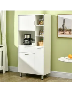 HOMCOM Kitchen Cupboard, Modern Kitchen Storage Cabinet with Shelves and Drawer, Free Standing Kitchen Units, 166 cm, White 2