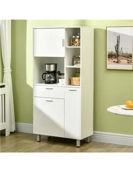 HOMCOM Kitchen Cupboard, Modern Kitchen Storage Cabinet with Shelves and Drawer, Free Standing Kitchen Units, 166 cm, White