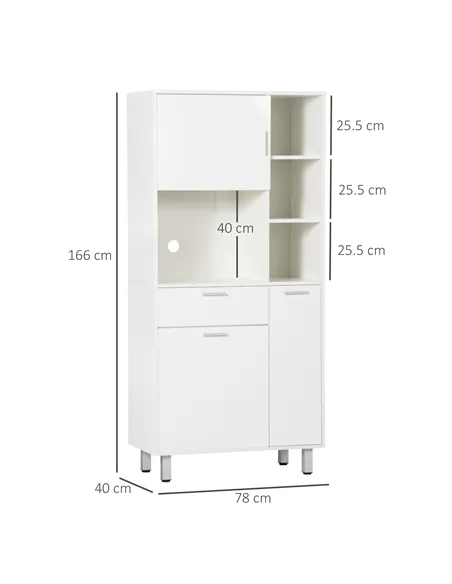 HOMCOM Kitchen Cupboard, Modern Kitchen Storage Cabinet with Shelves and Drawer, Free Standing Kitchen Units, 166 cm, White