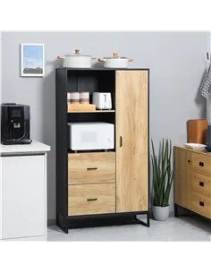 HOMCOM  Kitchen Cupboard, Freestanding Storage Cabinet with Soft Close Door, Microwave Stand with Adjustable Shelves and Drawers 2