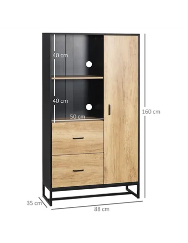 HOMCOM  Kitchen Cupboard, Freestanding Storage Cabinet with Soft Close Door, Microwave Stand with Adjustable Shelves and Drawers