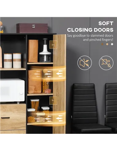 HOMCOM  Kitchen Cupboard, Freestanding Storage Cabinet with Soft Close Door, Microwave Stand with Adjustable Shelves and Drawers