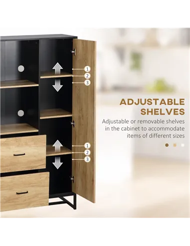 HOMCOM  Kitchen Cupboard, Freestanding Storage Cabinet with Soft Close Door, Microwave Stand with Adjustable Shelves and Drawers