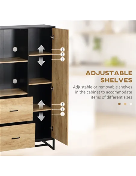 HOMCOM  Kitchen Cupboard, Freestanding Storage Cabinet with Soft Close Door, Microwave Stand with Adjustable Shelves and Drawers