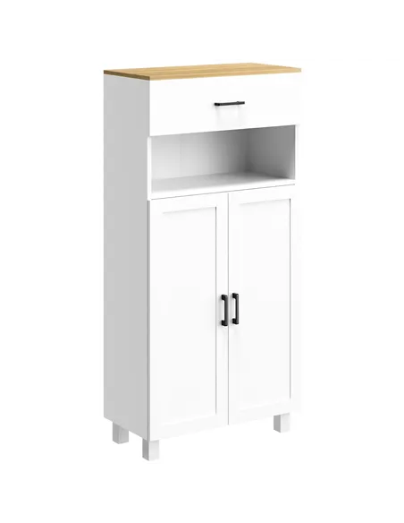 HOMCOM Freestanding Kitchen Cupboard, Nordic Storage Cabinet with Drawer, Doors and Open Countertop for Living & Dining Room, 13