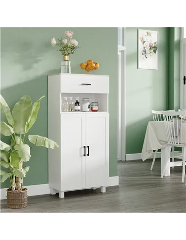 HOMCOM Freestanding Kitchen Cupboard, Nordic Storage Cabinet with Drawer, Doors and Open Countertop for Living & Dining Room, 13