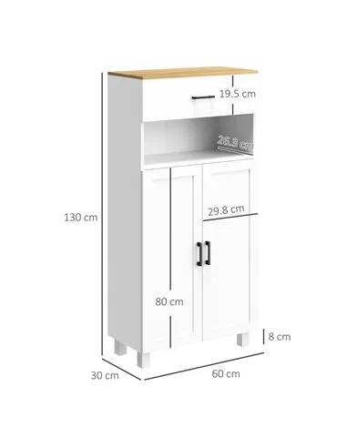 HOMCOM Freestanding Kitchen Cupboard, Nordic Storage Cabinet with Drawer, Doors and Open Countertop for Living & Dining Room, 13