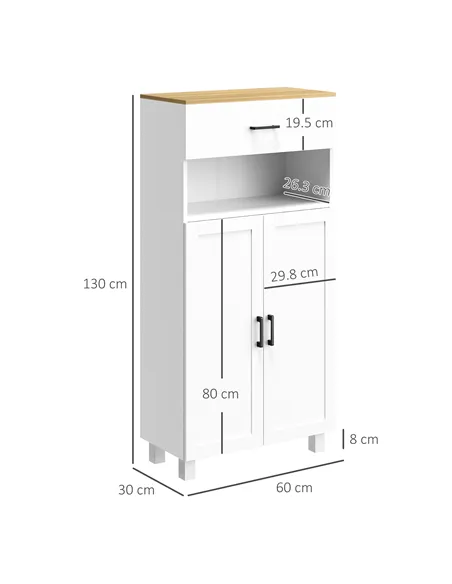 HOMCOM Freestanding Kitchen Cupboard, Nordic Storage Cabinet with Drawer, Doors and Open Countertop for Living & Dining Room, 13