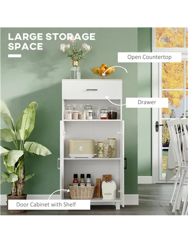 HOMCOM Freestanding Kitchen Cupboard, Nordic Storage Cabinet with Drawer, Doors and Open Countertop for Living & Dining Room, 13