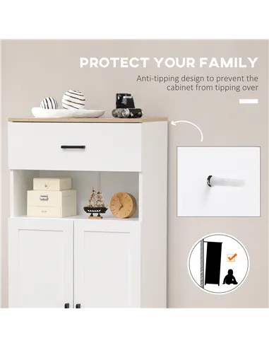 HOMCOM Freestanding Kitchen Cupboard, Nordic Storage Cabinet with Drawer, Doors and Open Countertop for Living & Dining Room, 13