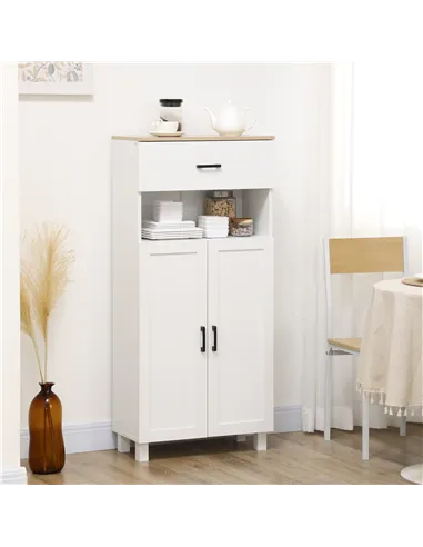 HOMCOM Freestanding Kitchen Cupboard, Nordic Storage Cabinet with Drawer, Doors and Open Countertop for Living & Dining Room, 13