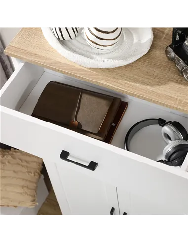 HOMCOM Freestanding Kitchen Cupboard, Nordic Storage Cabinet with Drawer, Doors and Open Countertop for Living & Dining Room, 13