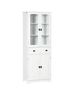 HOMCOM Kitchen Cupboard, Freestanding Storage Cabinet with 2 Adjustable Shelves, Drawer and Glass Door for Living Room, Dining R
