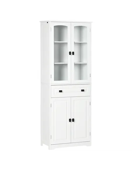 HOMCOM Kitchen Cupboard, Freestanding Storage Cabinet with 2 Adjustable Shelves, Drawer and Glass Door for Living Room, Dining R