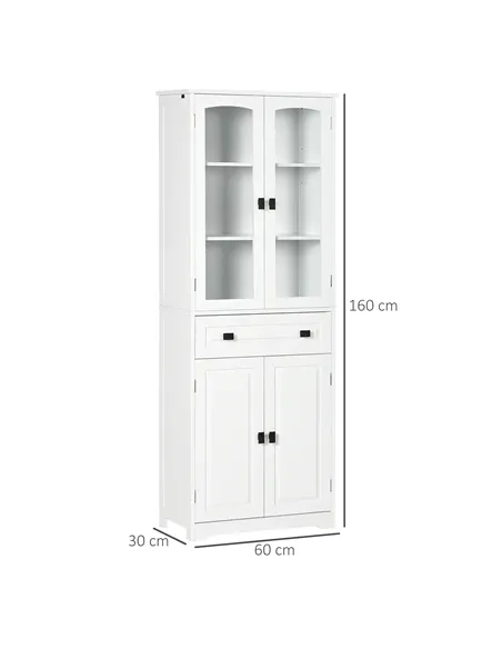 HOMCOM Kitchen Cupboard, Freestanding Storage Cabinet with 2 Adjustable Shelves, Drawer and Glass Door for Living Room, Dining R