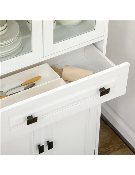 HOMCOM Kitchen Cupboard, Freestanding Storage Cabinet with 2 Adjustable Shelves, Drawer and Glass Door for Living Room, Dining R
