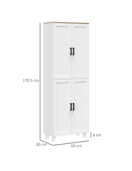 HOMCOM Freestanding Kitchen Cupboard, 4-Door Storage Cabinet Organizer with Adjustable Shelves White