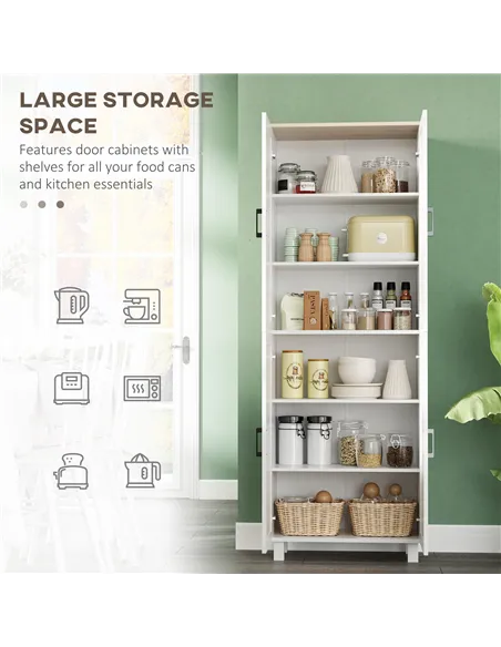 HOMCOM Freestanding Kitchen Cupboard, 4-Door Storage Cabinet Organizer with Adjustable Shelves White