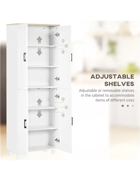 HOMCOM Freestanding Kitchen Cupboard, 4-Door Storage Cabinet Organizer with Adjustable Shelves White