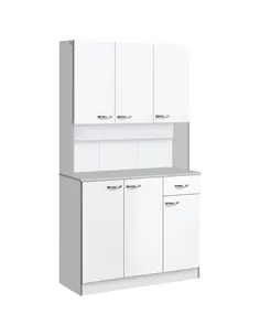 HOMCOM Kitchen Cupboard, Freestanding Kitchen Storage Cabinet with 6 Doors, Drawer, Adjustable Shelves and Open Countertop for D