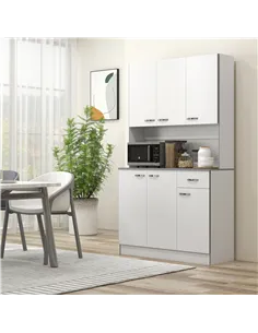 HOMCOM Kitchen Cupboard, Freestanding Kitchen Storage Cabinet with 6 Doors, Drawer, Adjustable Shelves and Open Countertop for D 2