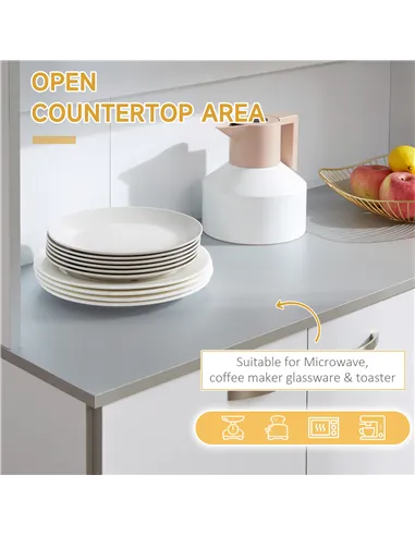 HOMCOM Kitchen Cupboard, Freestanding Kitchen Storage Cabinet with 6 Doors, Drawer, Adjustable Shelves and Open Countertop for D