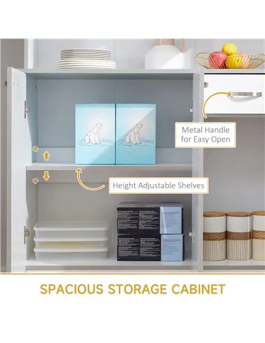 HOMCOM Kitchen Cupboard, Freestanding Kitchen Storage Cabinet with 6 Doors, Drawer, Adjustable Shelves and Open Countertop for D