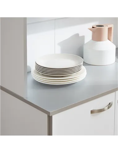 HOMCOM Kitchen Cupboard, Freestanding Kitchen Storage Cabinet with 6 Doors, Drawer, Adjustable Shelves and Open Countertop for D